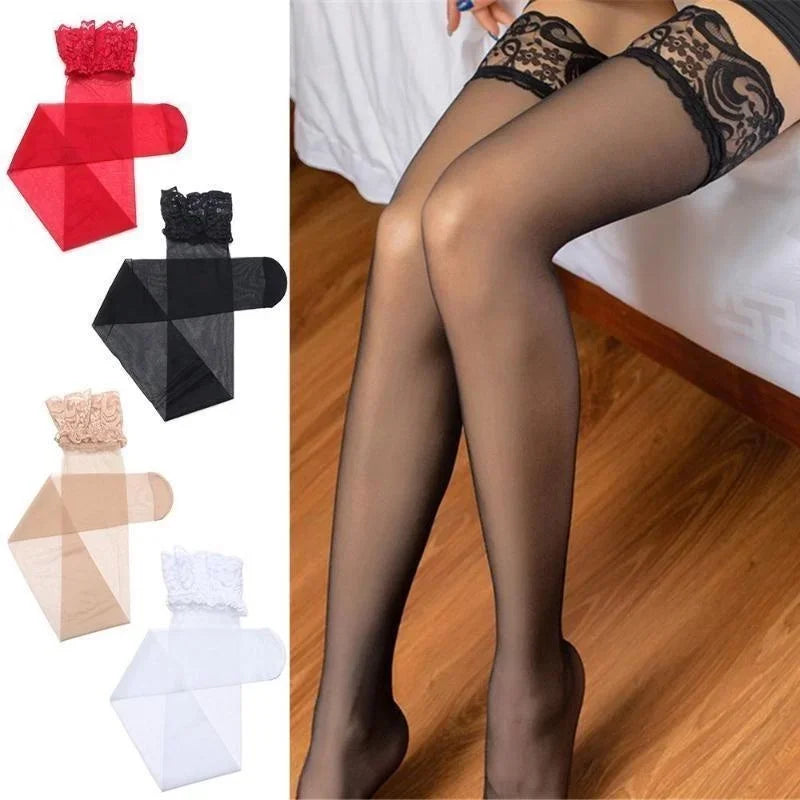 Transparent Silk Socks with Lace