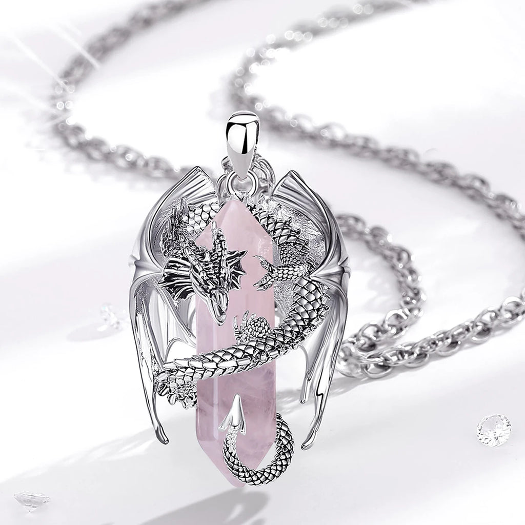 Dragon Twining Hexagonal Rose Quartz Prismatic Necklace