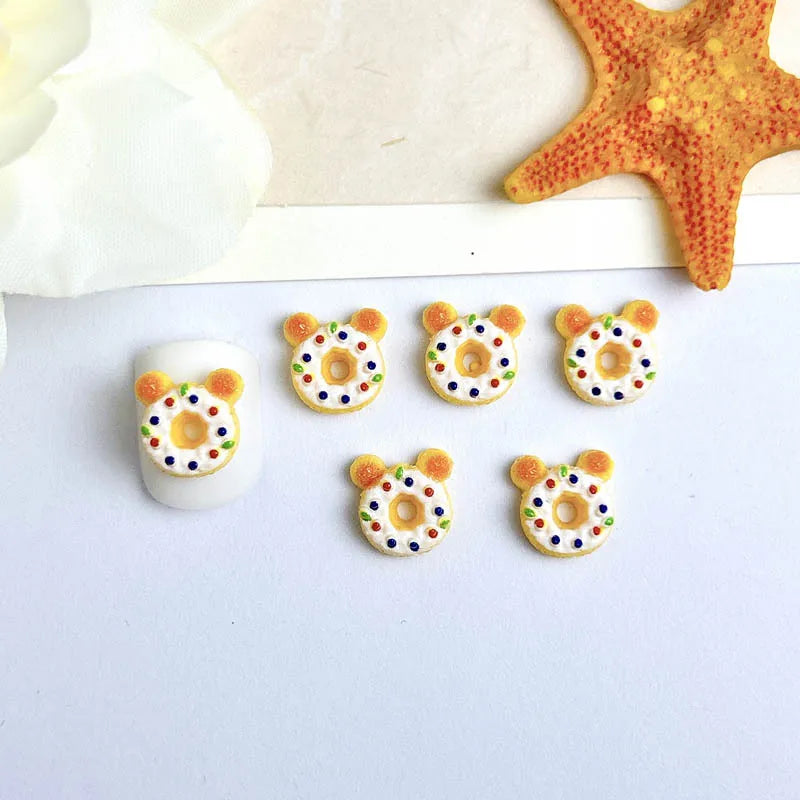 30PCS Simulated Salad Bread Donut Nail Charms Creative Cute Bear Cowhorn Sandwich Desserts Resin Nail Art Decorations DIY Nails