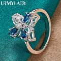 925 Sterling Silver Butterfly Blue Zircon Ring