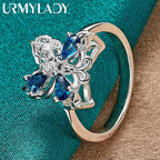 925 Sterling Silver Butterfly Blue Zircon Ring