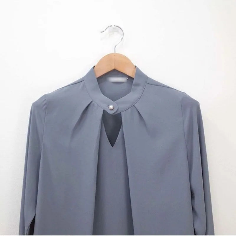 Mock-Neck Blouse with Keyhole Detail