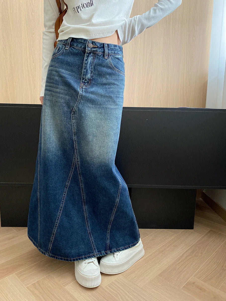 Solid Color High Waisted Denim Skirt