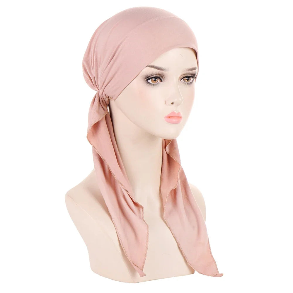 Shiny Glitter Elastic Solid Color Pre-Tied Hijabs Wrap Head Scarf Muslim Turban Bonnet for Women Inner Hat Turbantes Caps Mujer