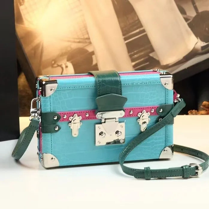 Leather Crocodile Pattern Box Shoulder Crossbody Bag