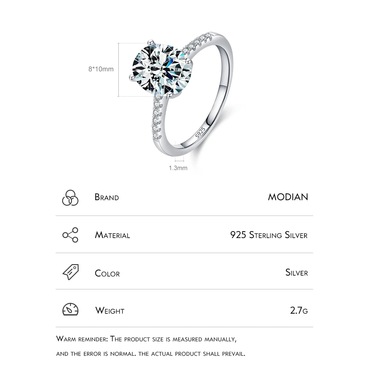925 Sterling Silver Oval Cut Zircon Ring