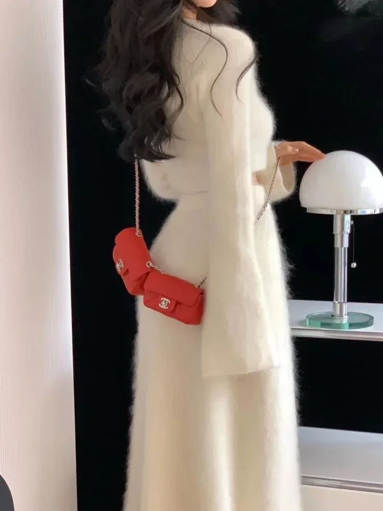 Knitted Pullover Imitation Mink Matching Set