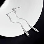 925 Sterling Silver Waterdrop Long Tassel Earring