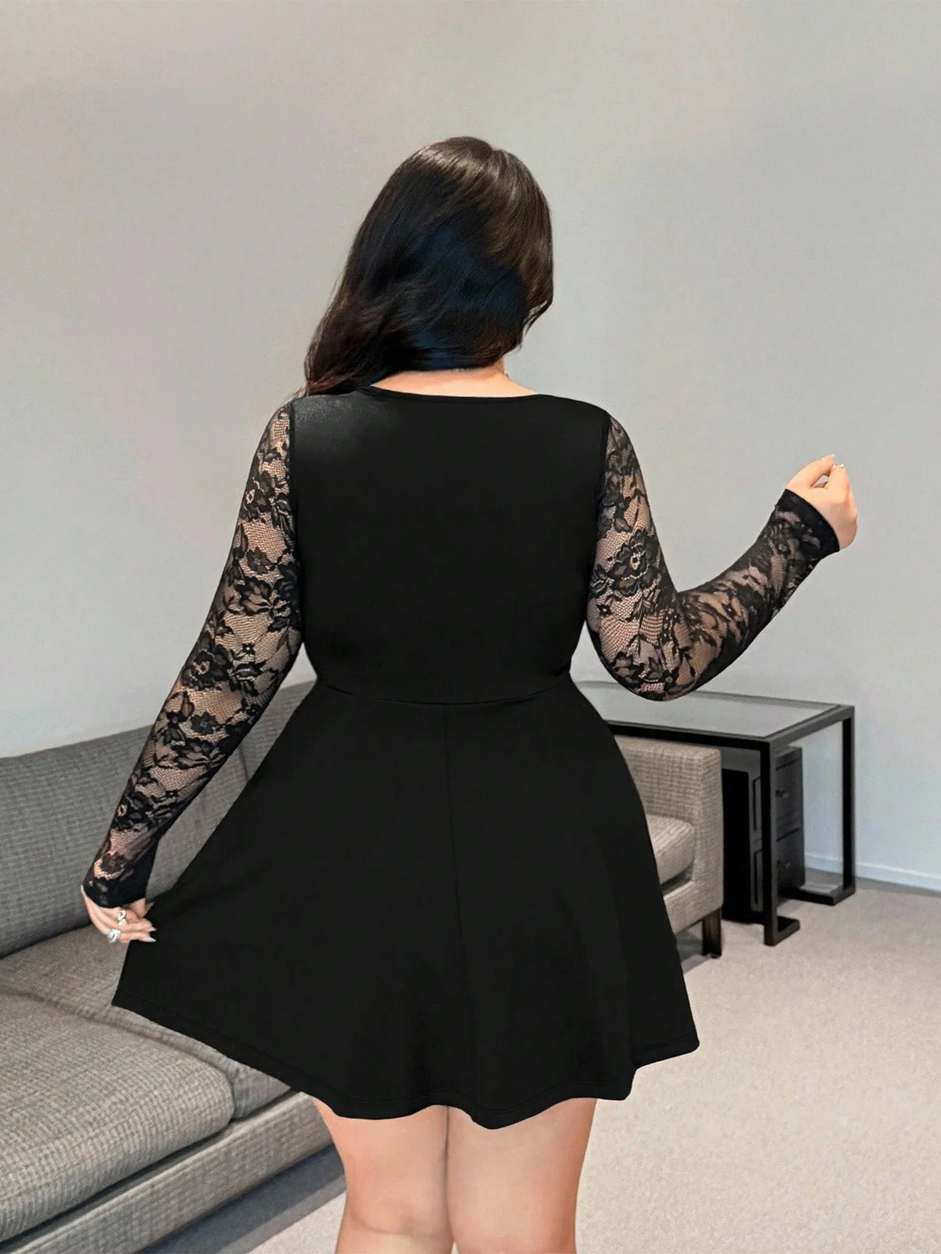 Lace Long Sleeve Mini Dress with Cut-Out Bodice