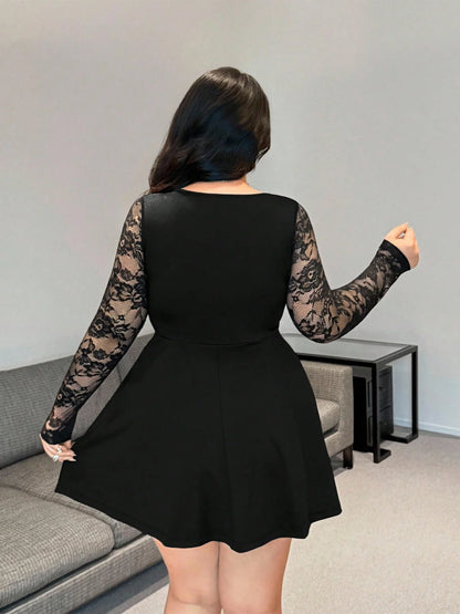Lace Long Sleeve Mini Dress with Cut-Out Bodice