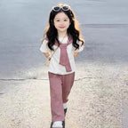 Short-sleeved Stripes Shawl + Wide-leg Pants Set