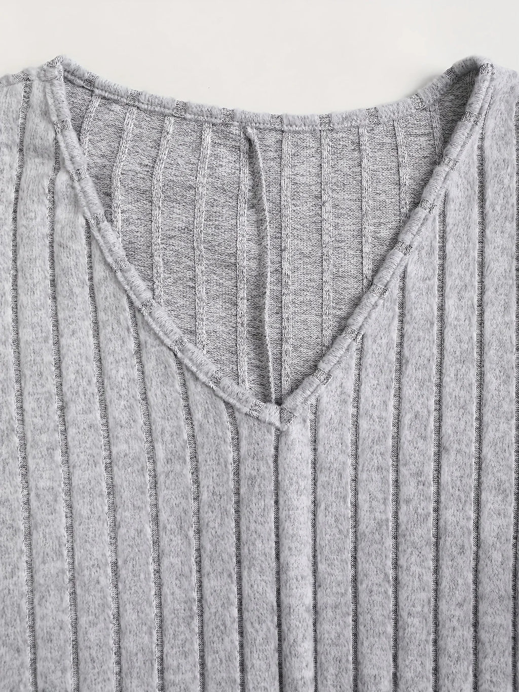 Elegant Flared Sleeve Ribbed V-Neck Dress
