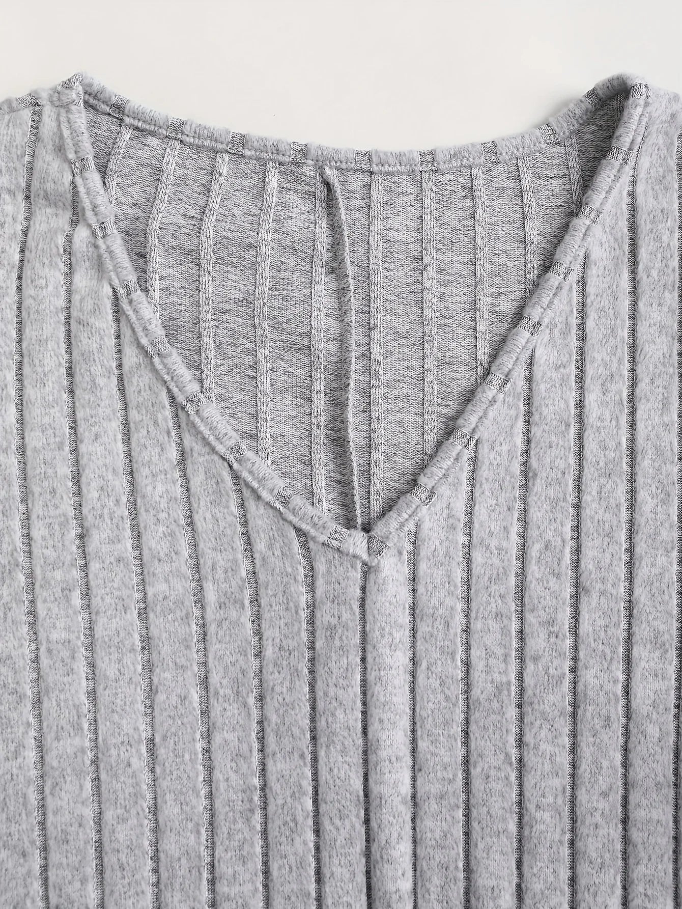 Elegant Flared Sleeve Ribbed V-Neck Dress