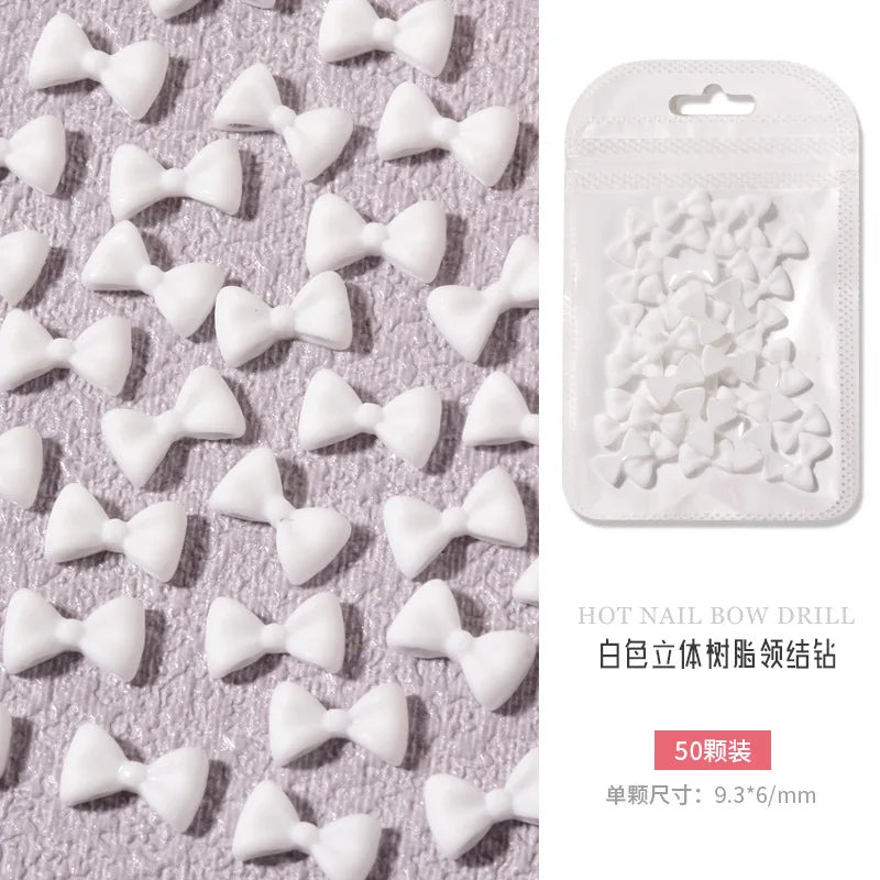 50PCS Aurora Acrylic 3D Nail Art Bow Charm For Nails Decoration Design Kawaii Manicure Accessories Bow-knot DIY Craft Supplies