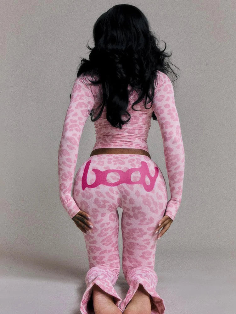 Weird Puss Letter Leopard Print 2 Piece Set