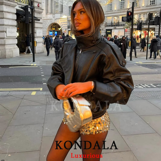 KONDALA Casual Chic Black Leather Jacket