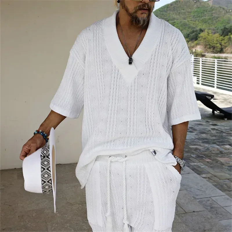 V-Neck Short Sleeve Tee and Shorts Set