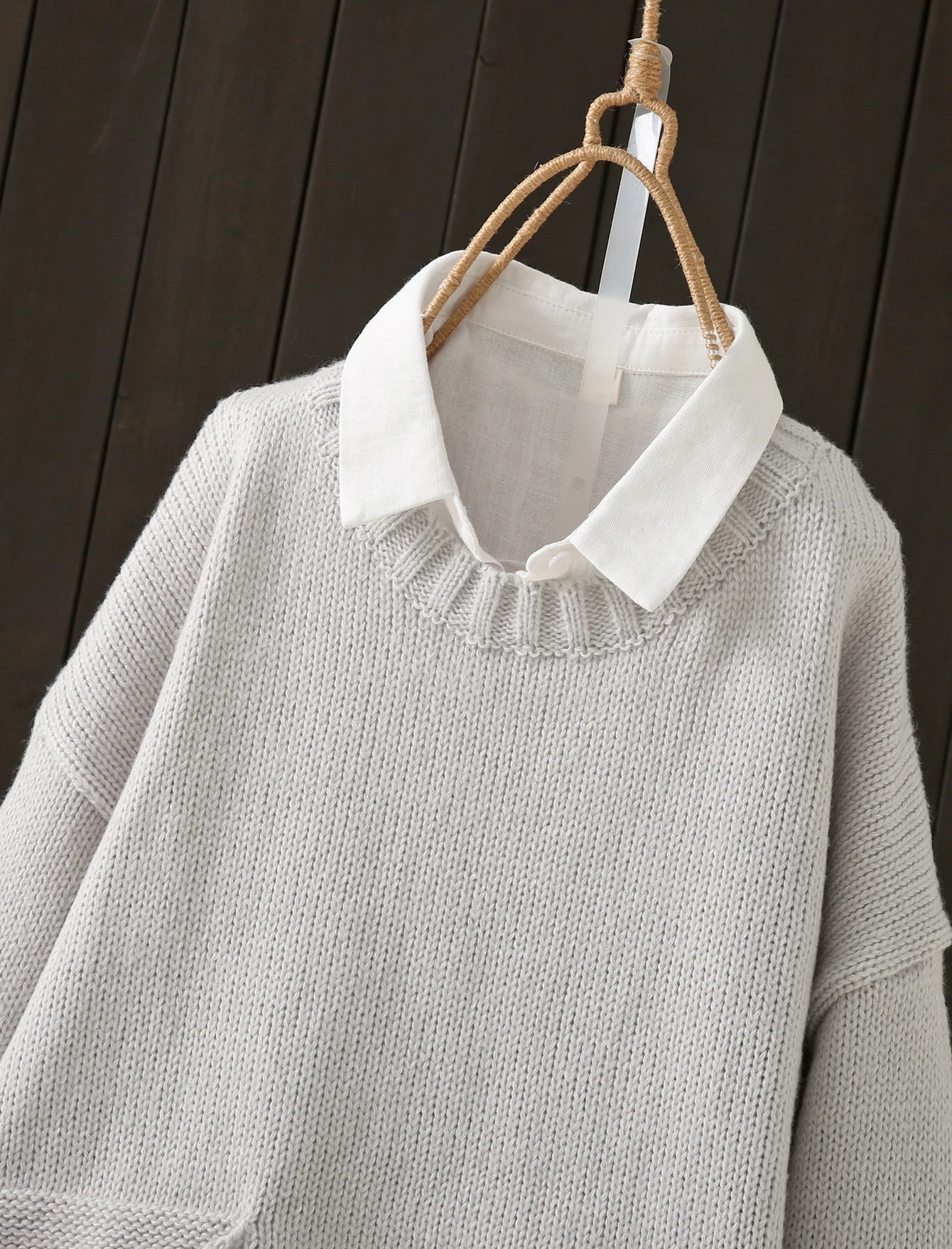 Crew Neck Long Sleeve Pullover Sweater with Side Pockets
