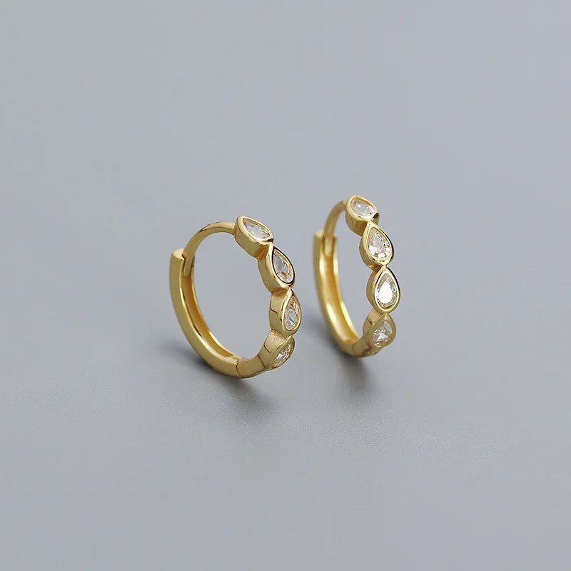 925 Sterling Silver Fashion Simple Drop Row Zircon Ear Buckle