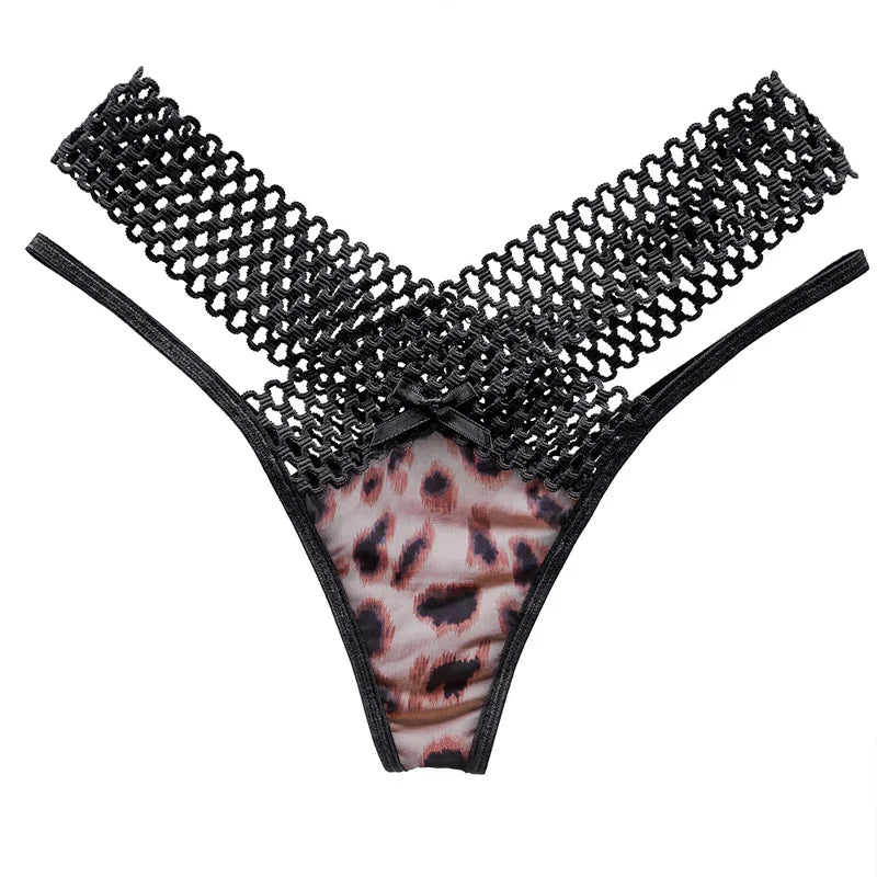 Sexy Leopard Lace Women Panties Seamless Underwear Hollow Out Sensual Lingerie Female Breathable Thongs T-back G-string