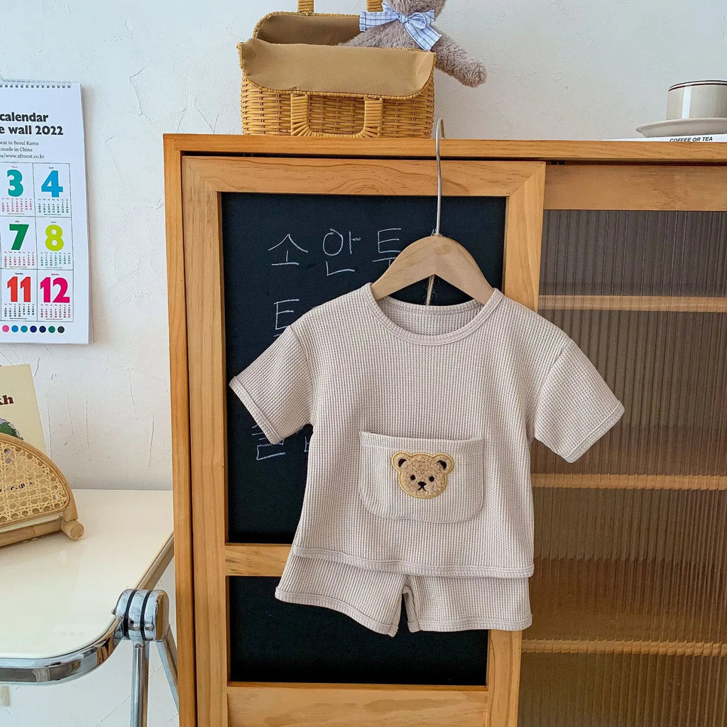 Waffle Knit Bear Pocket Set
