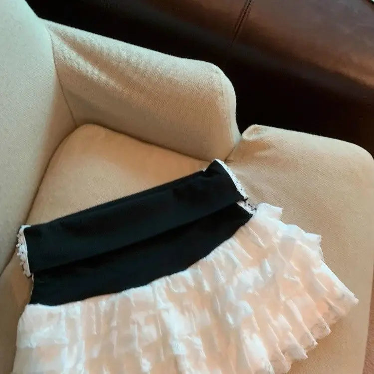 Splice Lace High Waist Mini Skirt