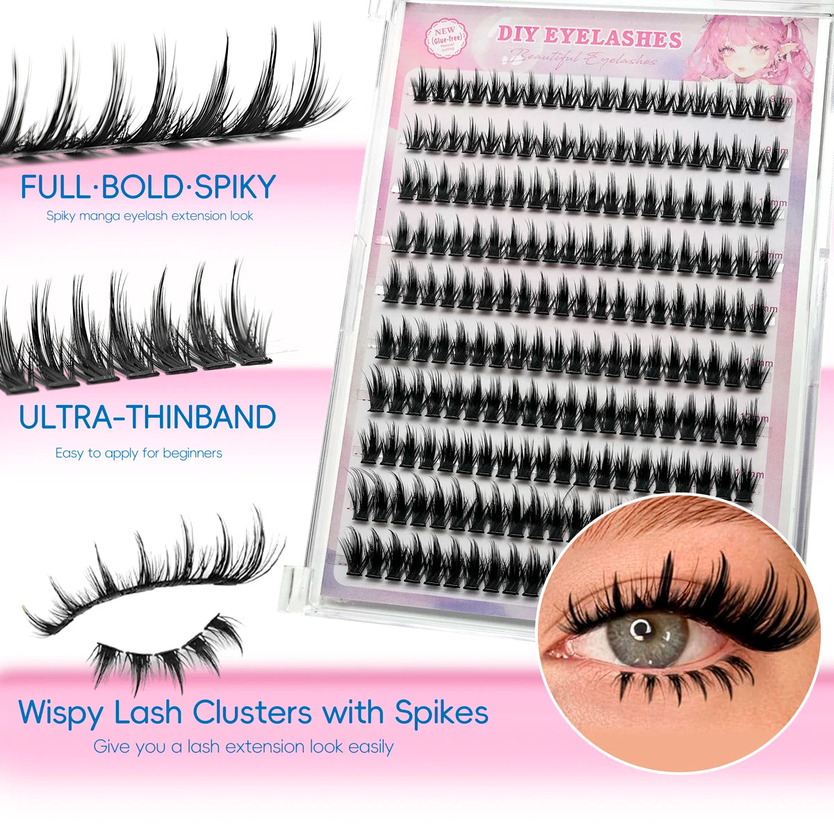 10 Rows of 200 Clusters of Self-Adhesive False Eyelashes, Makeup Eyelashes, Extending Soft Eyelashes, 9-13mm (MIX)