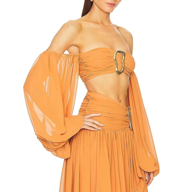 Off Shoulder Chiffon Skirts Two Piece Set