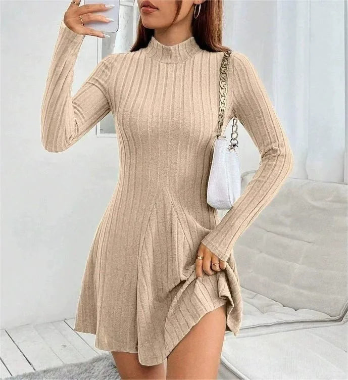 Mock Neck Ribbed Knit Skater Dress