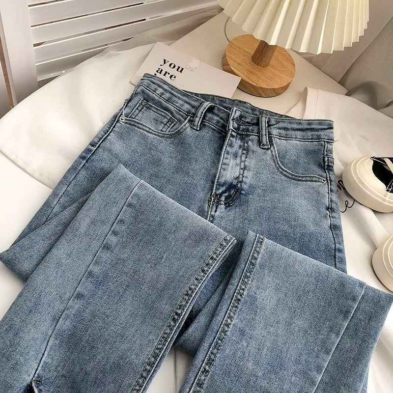 High-Waist Split Hem Slim-Fit Jeans