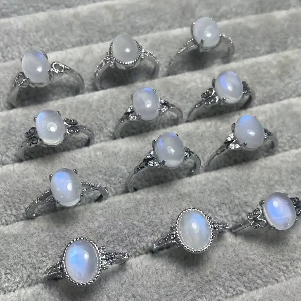Natural Moonstone White Copper Adjustable Ring