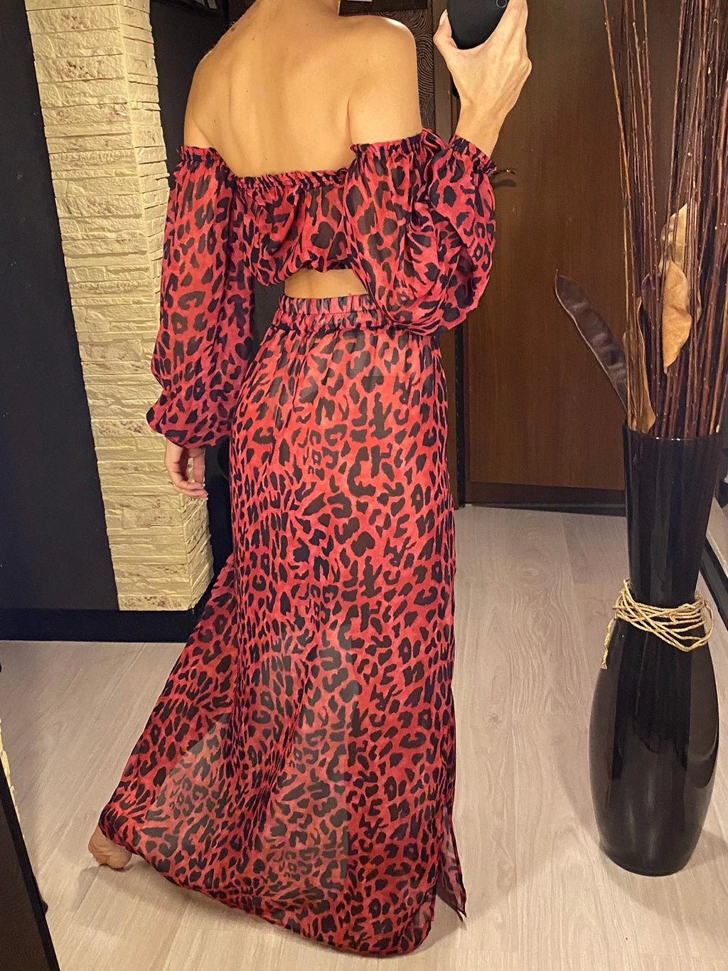 Off Shoulder Long Sleeve 2 Pieces Set