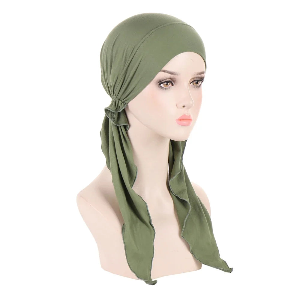 Shiny Glitter Elastic Solid Color Pre-Tied Hijabs Wrap Head Scarf Muslim Turban Bonnet for Women Inner Hat Turbantes Caps Mujer