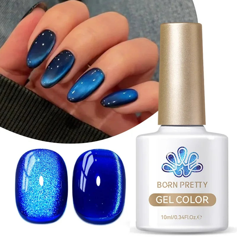 BORN PRETTY 10ml Blue Sea Glitter Cat Magnetic Gel Nail Polish Glass Beaded Purple Blue Black Sparkling Semi Permanent Varnish