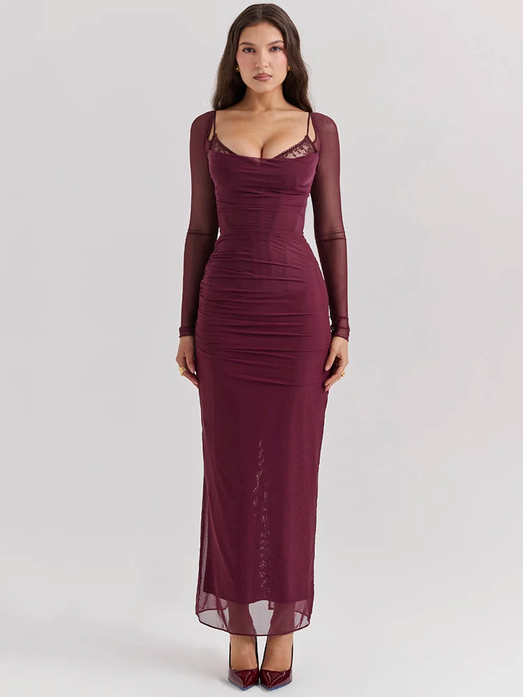 Mozision Sheer Long Sleeve Maxi Dress