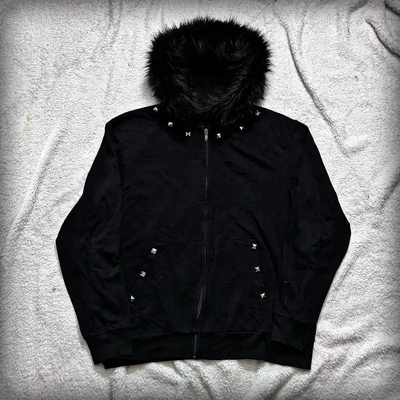 Zip-Up Hoodie with Faux Fur Trim Hood