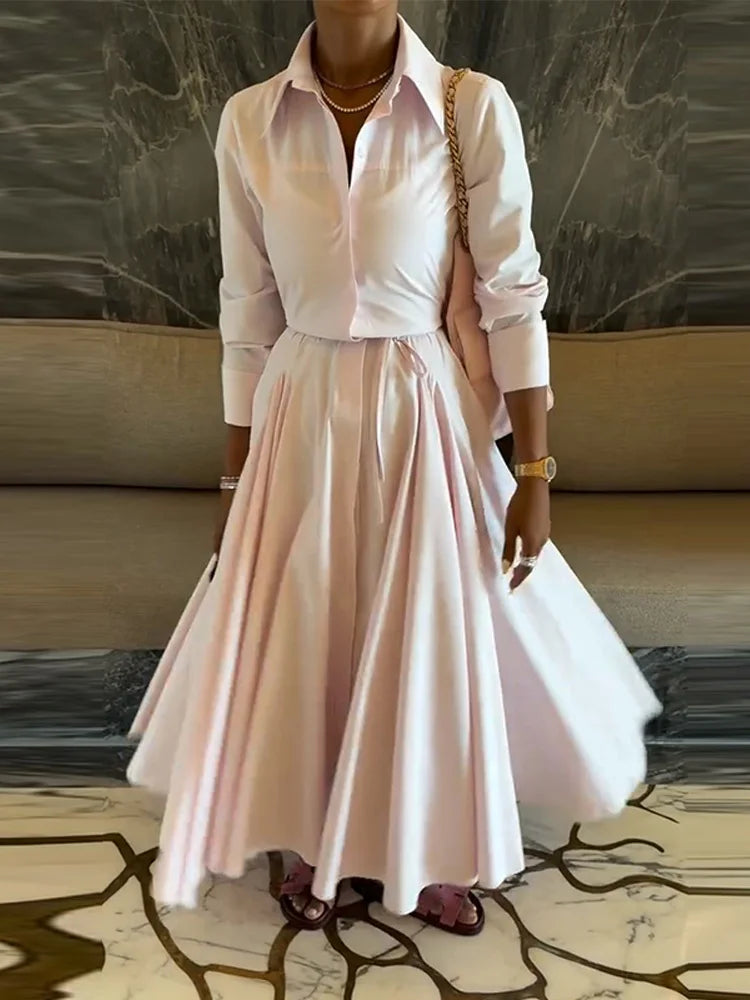 Solid Shirt Skirt Set