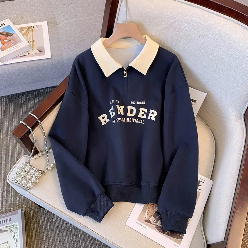 Turn Down Collar Spliced Sweatshirt