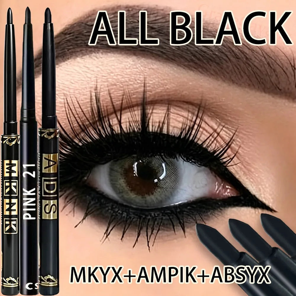 3Pcs Automatic Retractable Eyeliner Gel Pen Smooth Application High-Pigment Matte Waterproof Lasting Under Eye Glue Makeup
