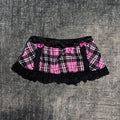 Tartan Mini Skirt with Black Lace Ruffles Set