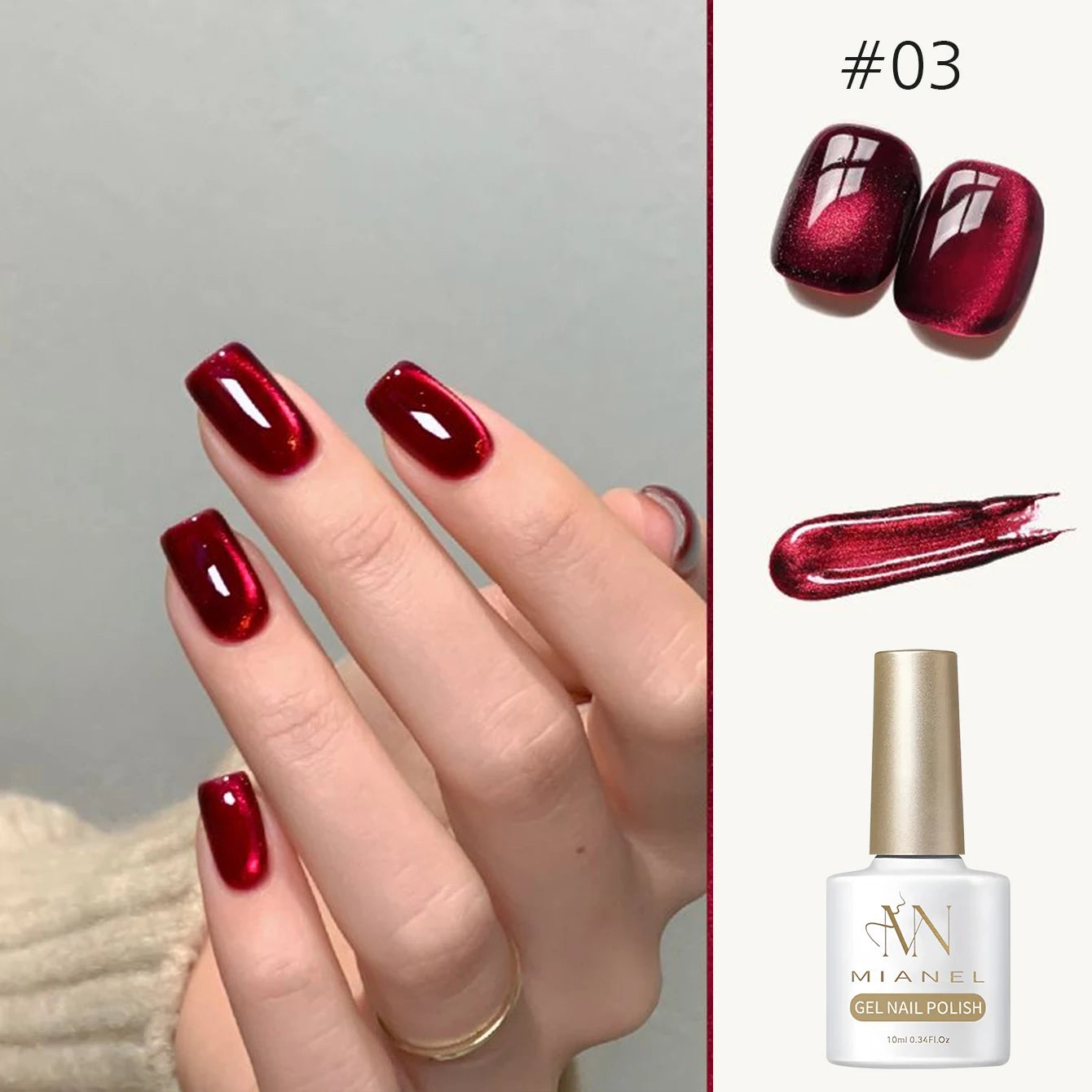 10ML 1-8PCS Red Cat Eye Nail Polish Red Nails 2026 New Cherry Wine Deep Red Glass Bead Magnet Cat Eye Spear Crystal Gel