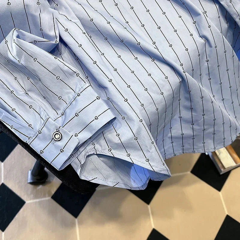 DUOJIHUI Basic Striped Long Sleeve Loose Shirt