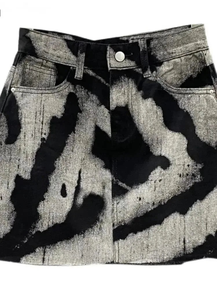 Tie Dye Printing Denim Mini Skirt