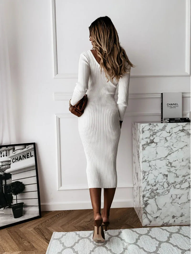 owner girl Long Sleeve V Neck Low Cut Dress