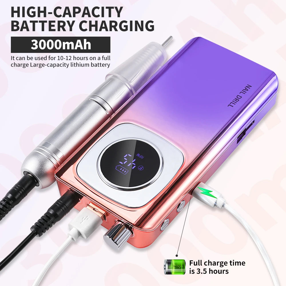 LIMEGIRL V4 45000RPM Electric Portable Nail Drill Machine Rechargeable for Gel Nails Polish Portable Nail File Manicure Tools