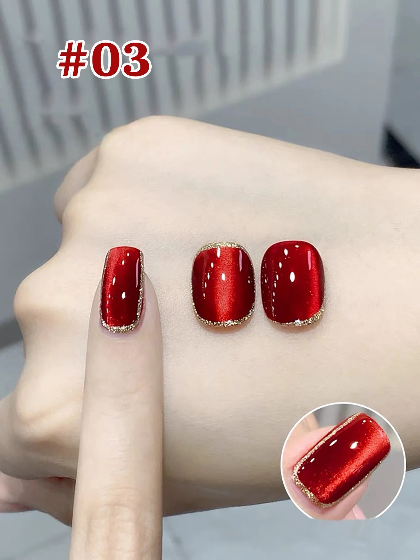 10ML 1-8PCS Red Cat Eye Nail Polish Red Nails 2026 New Cherry Wine Deep Red Glass Bead Magnet Cat Eye Spear Crystal Gel