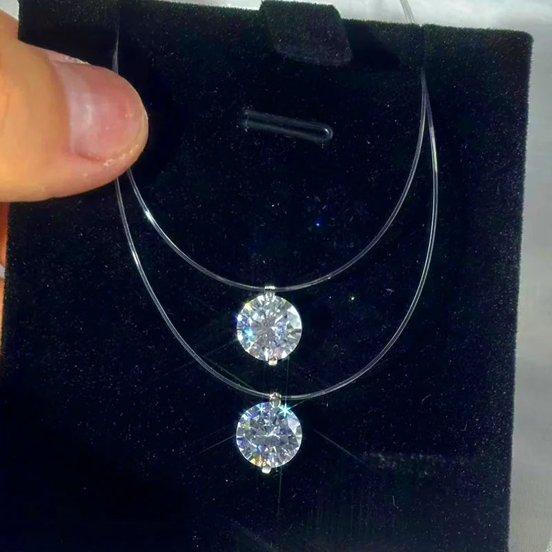925 Sterling Silver 1ct D VVS1 Diamond with GRA Moissanite Fishing Line Blue Pendant Necklace