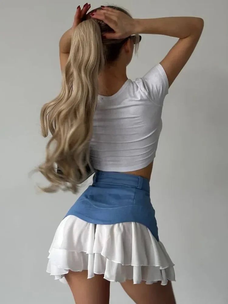 TARUXY Ruffled Splice Denim Skirt