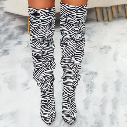 Zebra Print Over-The-Knee Slouch Boots