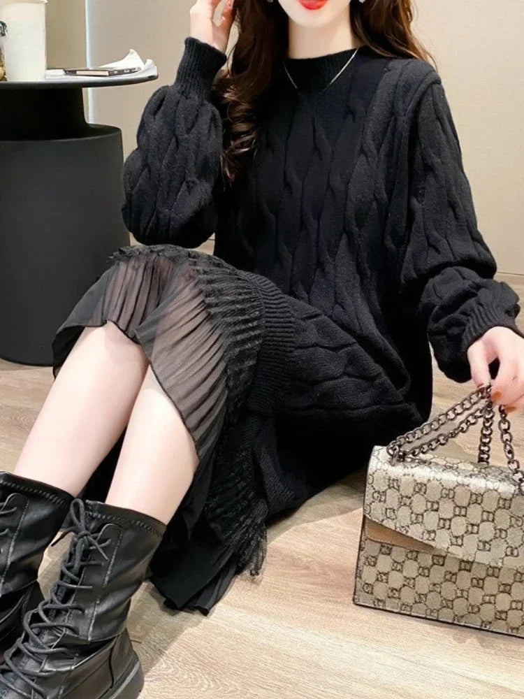 Round Neck Knitted Sweater Dress